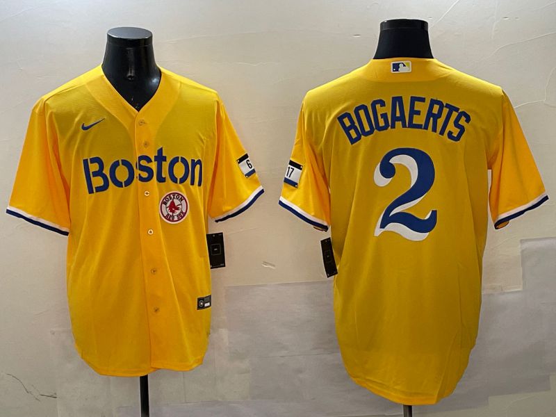 Men Boston Red Sox #2 Bogaerts Yellow City Edition Game 2025 Nike MLB Jersey style 6